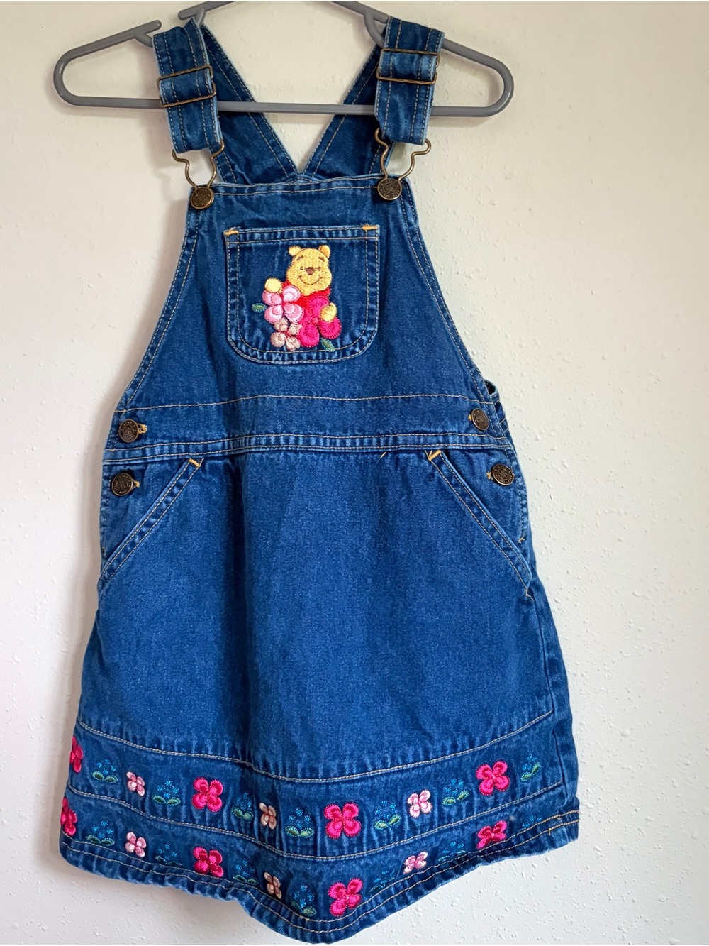 Vintage Y2K Winnie the Pooh Kids Overall Dress with Embroidered